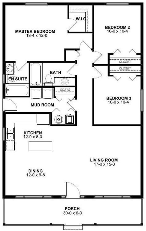 1200 Sq Ft House, Cottage Floor Plans, House Plans 3 Bedroom, House Plans One Story, Cottage Style House Plans, Kitchen Floor Plans, Ranch House Plan, Small House Floor Plans, Barndominium Floor Plans