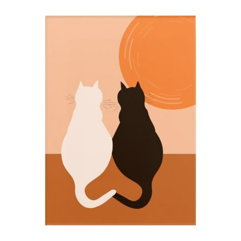 Simple Wall Paintings, Black Painted Walls, Black Cat Drawing, Black Cat Painting, Black White Cat, White And Black Cat, Orange Painting, Canvas Drawing, Orange Kitchen