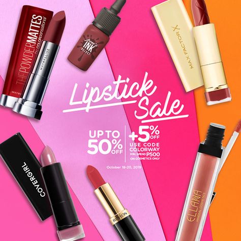 Watsons Lipstick Sale 2019 from October 18- 20 for In-Store & Online Sale Gif, Lipstick Sale, Happy Skin, Wipe Out, Beauty Sale, Revlon, Clearance Sale, Sale Event, Maybelline