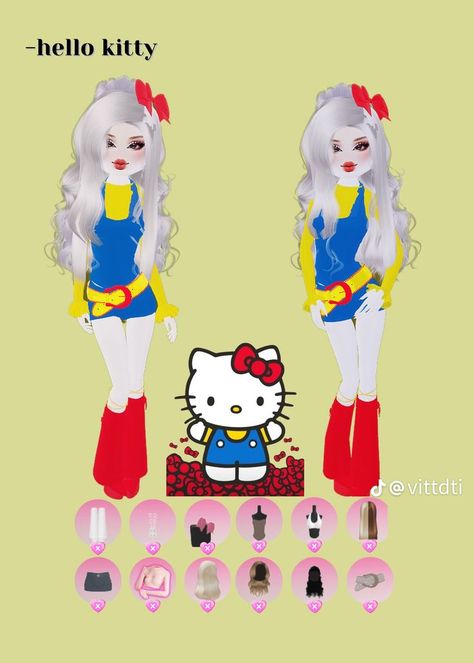 Sims Ideas People, Childhood Dream Outfit Dress To Impress, Fancy Dress Code, Hello Kitty Dress, Kitty Clothes, Hello Kitty Clothes, Dti Ideas, Aesthetic Roblox Royale High Outfits, Combo Dress