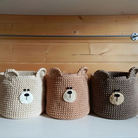 Joululahjat Diy, Nursery Basket, Nursery Baskets, Crochet Nursery, Basket Crochet, Crochet Storage, Bear Nursery, Crochet Baskets, Crochet Basket Pattern