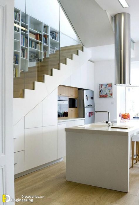 Under The Stairs Kitchen, Kitchen Cabinets Under Stairs, Kitchen Set Design, Kitchen Under Stairs, Stair Layout, Modern Kitchen Set, تحت الدرج, Stairs In Kitchen, Open Trap