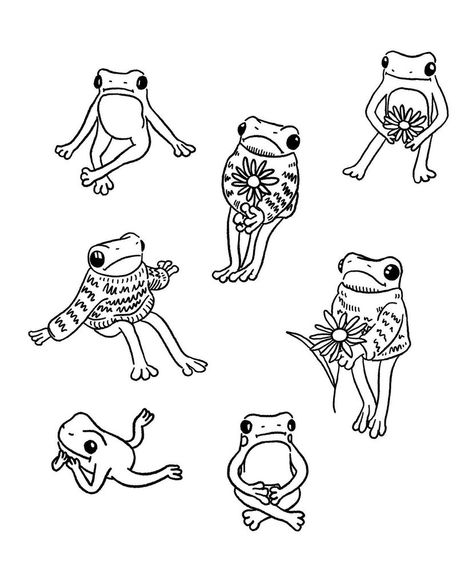 Frog Tattoos, Doodle Tattoo, Pot Crafts, Inspiration Painting, Frog Art, Tattoo Flash Art, Stamping Ideas, Drawing Inspo, Mini Drawings