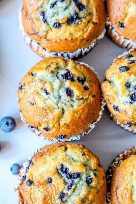 The Best Easy Jumbo Blueberry Muffins Recipe - delicious easy jumbo blueberry muffins that taste better than a bakery and a family favorite! These easy blueberry muffins stay fresh longer and are nice and moist, Jumbo Blueberry Muffins, Blueberry Muffin Recipe Easy, Muffins Blueberry, Easy Blueberry Muffins, Best Blueberry Muffins, Berry Muffins, Simple Muffin Recipe, Muffin Recipes Blueberry, Easy Blueberry