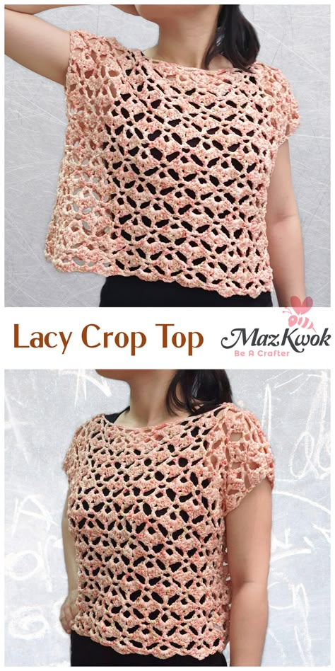 Crop Top Pattern, Crochet Sweater Pattern Free, Crochet Ladies Tops, Lacy Tops, Jelly Rolls, Crochet Tops Free Patterns, Crochet Summer Tops, Crochet Summer, Double Crochet Stitch