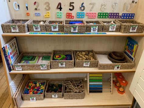 Preschool Maths Area, Early Years Classroom Layout, Eyfs Classroom Layout, Maths Area Eyfs, Continuous Provision Year 1, Classroom Areas, Maths Eyfs, Natural Classroom, Maths Display