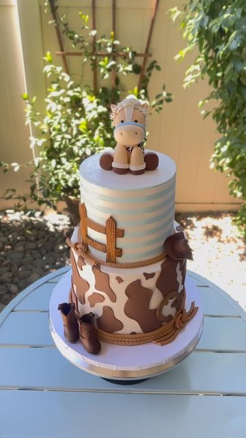 Cowboy Themed Baby Shower Ideas Food, Cowboy Baby Shower Theme Centerpieces, Our First Rodeo Baby Shower Ideas, Rodeo Dessert Table, New To The Herd Baby Shower Ideas, Vaquero Baby Shower Ideas, Cowboy Cakes For Boys, Cowboy Smash Cake, Cowgirl Baby Shower Cake