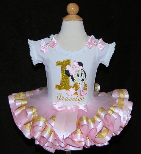 Minnie Mouse 1st Birthday Tutu Outfit, Pink and Gold Sparkle Collection 2 pc set includes Appliqued Top and Ribbon Trimmed Tutu Tutu Minnie, Minnie Mouse Outfit, Cake Smash Outfit Girl, Minnie Mouse First Birthday, Minnie Mouse Tutu, Minnie Dress, First Birthday Tutu, Minnie Mouse 1st Birthday, Mouse Outfit