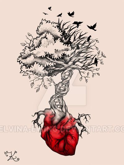 Done on request, this is a version with heart at the roots and birds. The commissioner wasn't happy with it, so i'm posting it here. If you seriously really want to have this done on your body, con... Tattoo Planets, Dna Tattoo, Tattoo Painting, Tattoo Tree, Tree Heart, The Human Heart, Tattoo Heart, Geniale Tattoos, Tree Of Life Tattoo