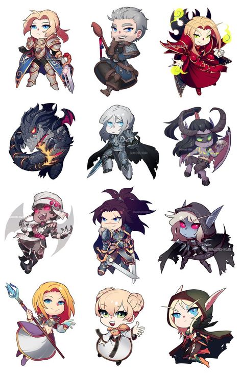 World of Warcraft CHIBIS! by GRAVEWEAVER World Of Warcraft Character Art, World Of Warcraft Art, Wow Fanart World Of Warcraft, World Of Warcraft Illustration, World Of Warcraft Wall Art, Arthas Menethil, Mononoke Anime, World Of Warcraft Miniatures, Blizzard Warcraft