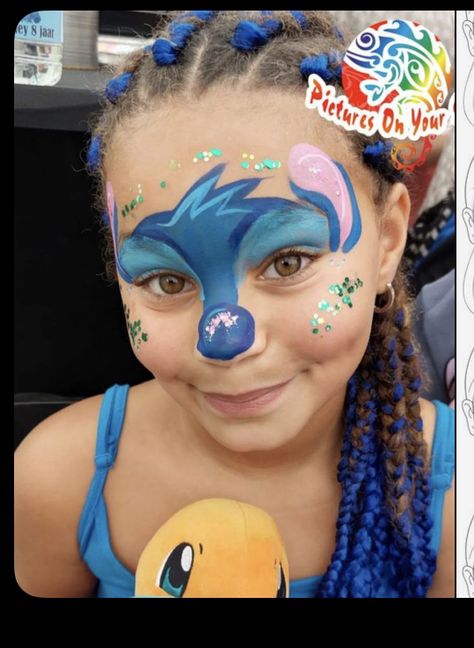 Coco Melon Face Paint, Easter Egg Makeup, Stitch Face Paint Easy, Lilo And Stitch Face Painting, Barbie Face Painting Ideas, Tropical Face Paint, Trolls Face Paint, Line Buster Face Paint, Bluey Face Painting Ideas For Kids