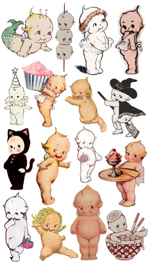 Collage Cartoon, Kewpie Tattoo, Kewpie Art, Kewpie Baby, Sony Angels, Doll Drawing, Kewpie Doll, Graphic Shapes Design, Frog Drawing