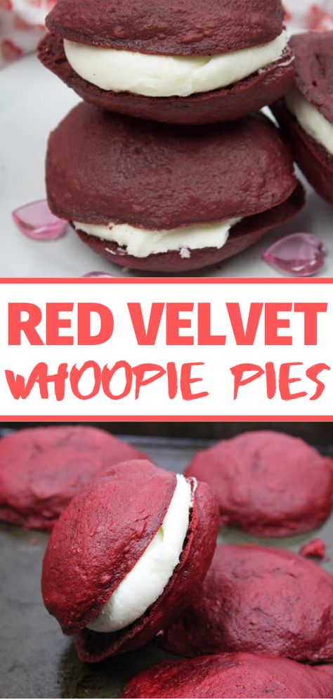 For Valentine's Day, check out these Red Velvet Whoopie Pies. Red Velvet Whoopie Pies Easy, Red Velvet Whoopie Pies Best . #RedVelvetWhoopiePiesCakeMix #RedVelvetWhoopiePiesEasy #RedVelvetWhoopiePies #ValentineDayWhoopiePies #RedVelvetWhoopiePiesBest #homemaderedvelvetwhoopiepies Whoopie Pies Easy, Red Velvet Whoopie Pie Recipe, Whoopie Pies Recipe, Pies Easy, Easy Red Velvet, Red Velvet Whoopie Pies, Simple Cookie, Whoopie Pie Recipe, Red Velvet Cake Mix