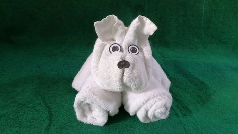 BABY CUTE BULLDOG TOWEL DESIGN Towel Sculpture, Washcloth Animals, Towel Origami, Fold Towels, Towel Folding, Dog Towel, Library Crafts, Baby Bulldog, Towel Animals