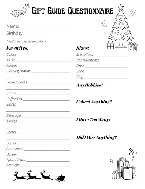 Christmas Gift Questionnaire - Etsy Christmas Gift Questionnaire, Gift Questionnaire, Christmas Gift Exchange, Christmas Planning, Christmas Gift Guide, Christmas Games, Gift Exchange, Christmas Activities, Christmas Traditions