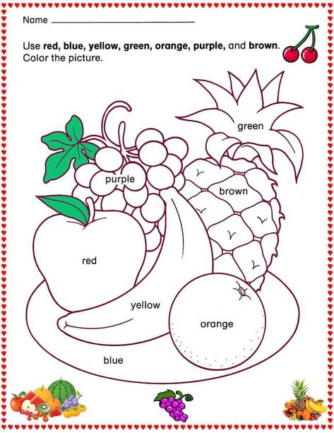 Maths Worksheet For U K G, Color The Fruits Worksheet, English Worksheets For Playgroup, Fruit Worksheets Preschool, Kindergarden Activities English, Holiday Homework Ideas For Kids, Fruit Worksheets For Kids, Fun Preschool Worksheets, Kids Colouring Printables