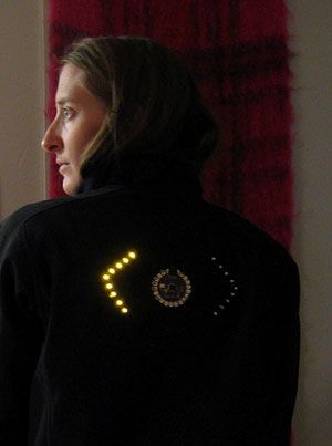 lilypad arduino - shirt with turn signals for biking (or walking!) Lilypad Arduino, Soft Circuits, Conductive Thread, E Textiles, Wearable Electronics, Bike Jacket, Cycling Jacket, Diy Jacket, Led Stripes