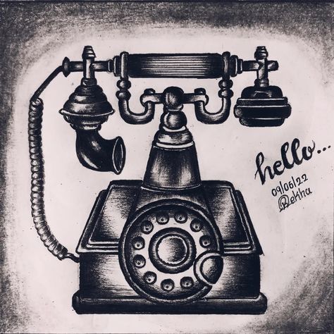 Old Telephone Drawing, Telephone Drawing, Old Telephone, Desk Phone, Vintage Graphics, Corded Phone, Landline Phone, Drawings, Electronic Products