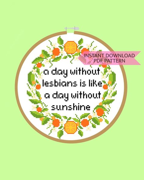 Lesbian Cross Stitch, Lesbian Embroidery, Comfy Room, Lesbian Humor, Rainbow Flag, Fiber Arts, Pdf Pattern, Stitch Patterns, Cross Stitch Patterns