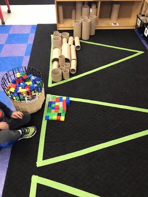 Triangles and Filling Space | TeachersMag.com Triangles Activities, Sensory Activities For Preschoolers, Loose Parts Play, November Activities, Triangle Art, Shapes Preschool, Shapes Activities, Traditional Christmas Tree, Preschool Themes