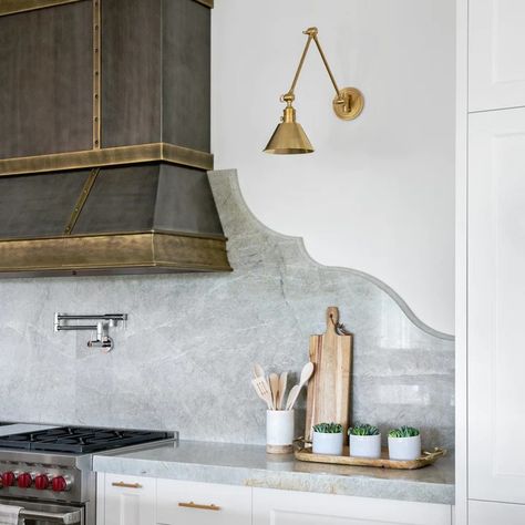 The 46 Biggest 2024 Home Decor Trends (Plus, 5 that are on their way out) - Geometric Furniture Design, Stone Counters, Wall Mount Faucet Bathroom, Stone Backsplash, Socket Holder, Kitchen Trends, Garden City, Stone Countertops, Grey Walls