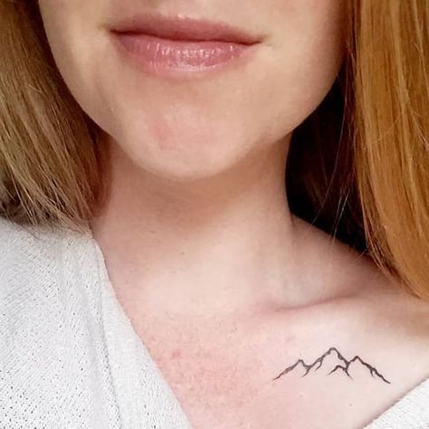 Mountains Are Calling Tattoo, Collar Bone Mountain Tattoo, Mountain Tattoo Collar Bone, Mountain Collar Bone Tattoo, Simple Collar Bone Tattoos, Clavicle Tattoo, Cage Tattoos, Simple Tattoos For Women, Shoulder Bones