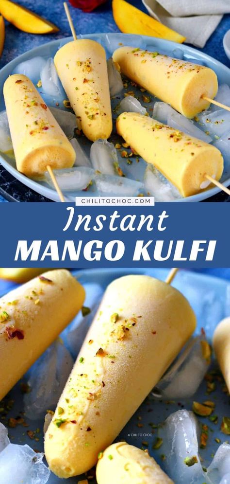 Kulfi Recipe Condensed Milk, Kulfi Recipe Easy, Mango Kulfi Recipe, Instant Recipe, Pakistani Desserts, Mango Kulfi, Easy Indian Dessert, Indian Mango, Kulfi Recipe