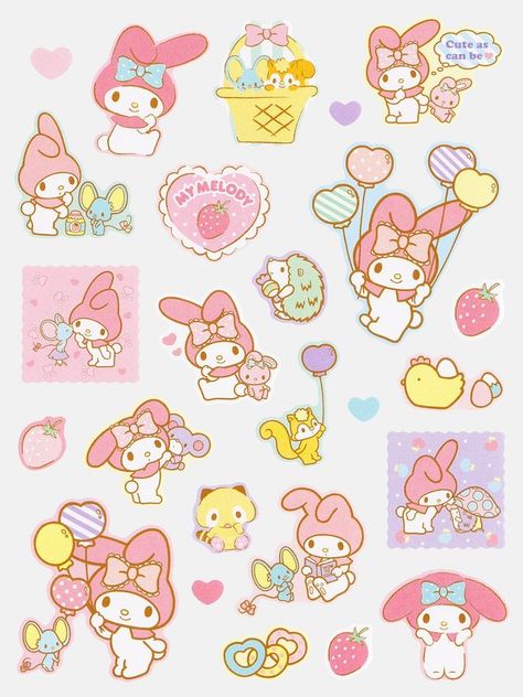 My Melody Stickers Printable, My Melody Stickers, Hello Kitty Stickers, Somebunny Loves You, Hello Kitty Printables, Walpaper Hello Kitty, My Melody Wallpaper, Stickers Kawaii, Sanrio Wallpaper