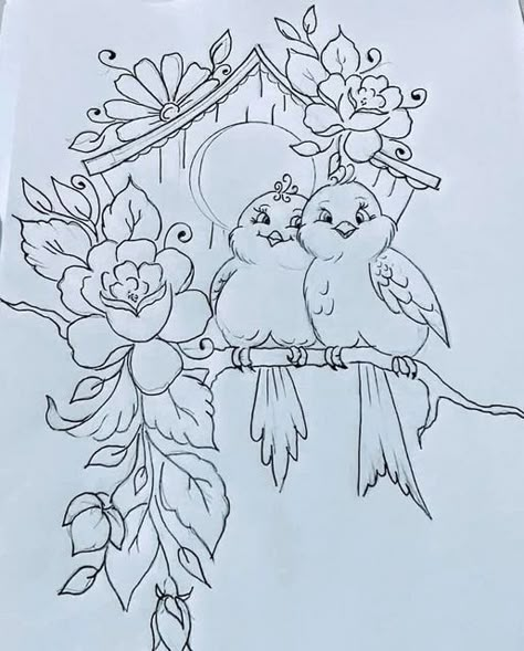 Pencil Sketch Images, Flower Drawing Design, Flower Art Drawing, Bird Coloring Pages, Pola Sulam, Outline Drawings, Art Drawings Sketches Creative, Hand Embroidery Art, Dessin Adorable