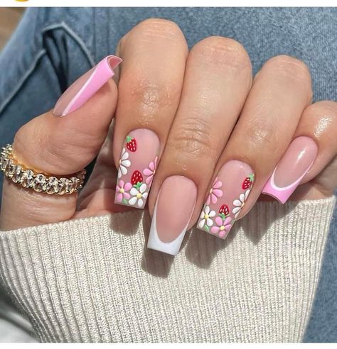 Fake Nails Designs, Simple Gel Nails, Summery Nails, Her Nails, Short Square Acrylic Nails, Short Acrylic Nails Designs, Pink Acrylic Nails, Square Acrylic Nails, Floral Nails