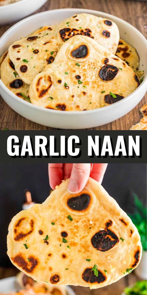 With minimal and easy to find ingredients, this Garlic Naan is super easy, tasty and goes with all the things. Garlic Naan Recipe, Crock Pot Bread, Sandwich Sides, Garlic Breadsticks, Tikka Masala Recipe, Indian Butter Chicken, Garlic Naan, Naan Recipe, Crock Pot Desserts