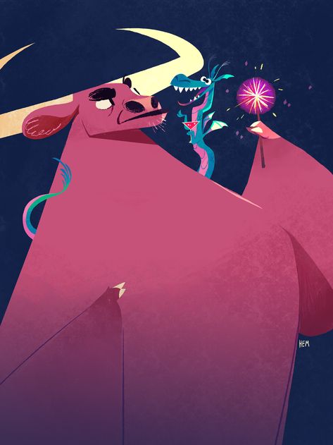 Year of the Ox on Behance Ox Illustration, Types Of Dragons, Illustration Character, Happy Year, Year Of The Dragon, Illustration Character Design, New Adventures, Ox, Talk To Me