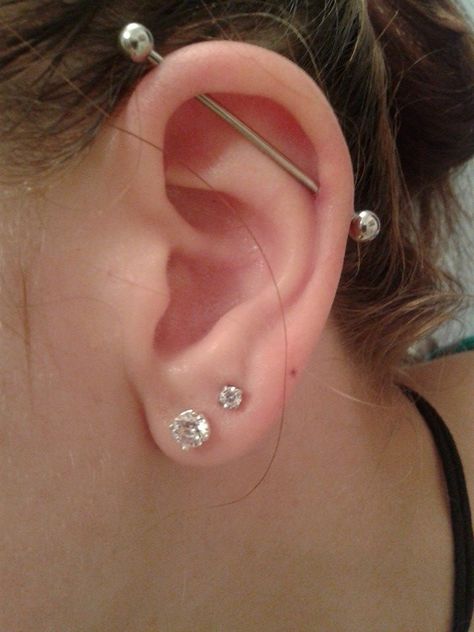 My industrial piercing! 6.2.14! :) Industrial Piercing Aesthetic, Earring Aesthetic, Piercing Aesthetic, Industrial Piercing, Earrings Aesthetic, Piercings, Diamond Earrings, Crystals, Clothes