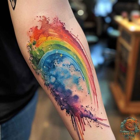 Rainbow Tattoo Watercolor, Rainbow Wave Tattoo, Ally Tattoo Lgbtq, Double Rainbow Tattoo, Love Is Love Tattoo Pride, Mini Rainbow Tattoo, Black And White Rainbow Tattoo, Rainbow Tattoos Pride, Small Rainbow Tattoo