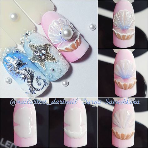 Sea Nail Art, Palm Nails, Beach Nail Art, Sea Nails, Tropical Nails, Nail Art Techniques, Nail Art Gel, Mermaid Nails, Vacation Nails