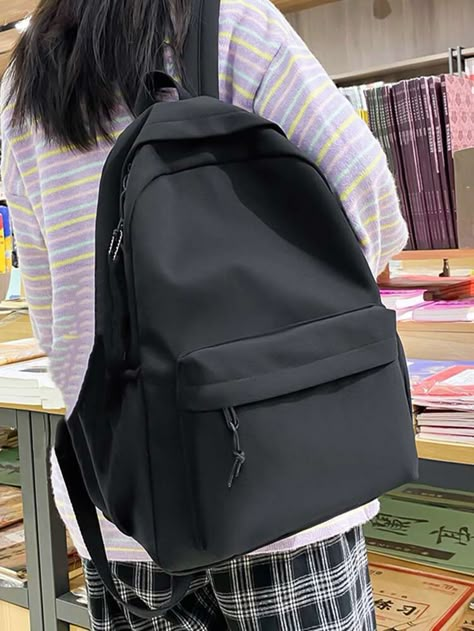 Free Returns ✓ Free Shipping On Orders $49+ ✓. Minimalist Functional Backpack- Women Functional Backpacks at SHEIN. Black School Bag Aesthetic, Outfits Con Mochila, Mochila Aesthetic, College Bags For Girls, Backpacks For College, Black School Bags, Stylish School Bags, Aesthetic Backpack, Cute School Stationary