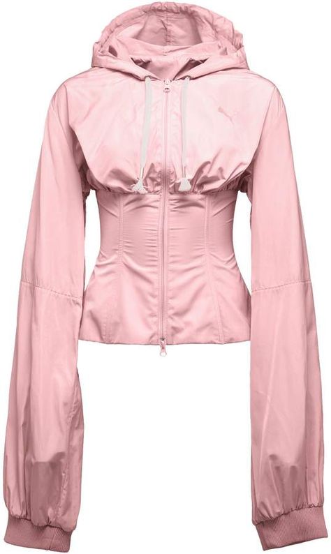 Corset Windbreaker. High fashion meets function in FENTY PUMA by Rihanna's Corset Windbreaker. Done up in mid-weight nylon with back-lacing corset, the ultra-stylish jacket serves up a cinched waist with extra long cozy sleeves to keep your look tight—even in a whirlwind. #afflink Pink Sportswear, Corset Jacket, Puma Rihanna, Puma Fenty, Cincher Corset, Waist Cincher Corset, Red Corset, Pink Corset, Fashion Top Outfits