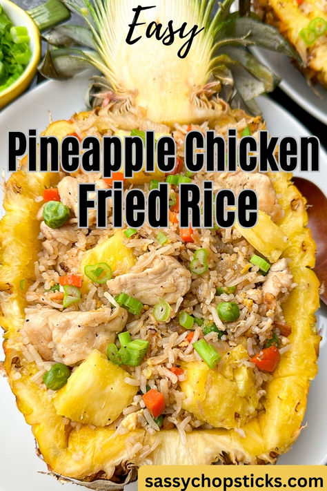 pineapple chicken fried rice Sides To Go With Fried Chicken, Pineapple Chicken Fried Rice, Pineapple Fried Rice Recipe Chicken, Pineapple Fried Rice Recipe Easy, Fried Rice Pineapple, Fried Rice In Pineapple Bowl, Chicken Fried Rice Easy, Quinoa Recipes Easy, Pineapple Fried Rice