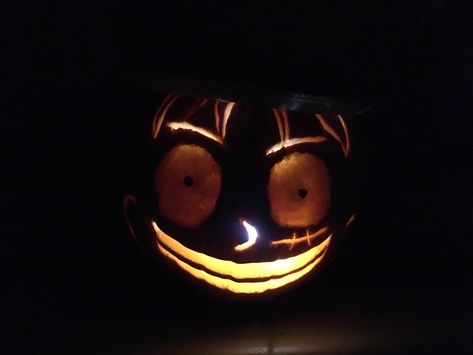 Monkey D. Luffy jack o lantern from One Piece. Pumpkin Carving Ideas One Piece, Luffy Pumpkin Carving, One Piece Anime Pumpkin Carving, Luffy Pumpkin, Japanese Pumpkin Carving, One Piece Pumpkin Carving, One Piece Pumpkin, Studio Ghibli Jack O Lantern, Pirate Carved Pumpkin