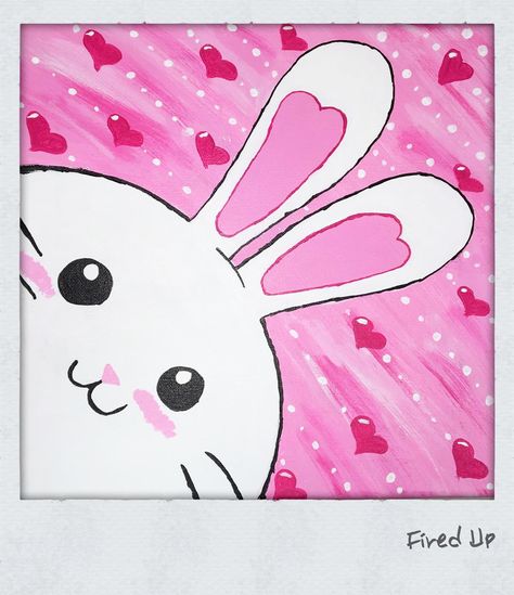 Who doesn't love a cute Valentine's Day bunny canvas painting?? Bunny Canvas Painting, Kids Paint Night, Bunny Canvas, Valentines Day Drawing, Easter Canvas, Easter Paintings, Bunny Painting, Paint Your Own Pottery, Cute Canvas Paintings