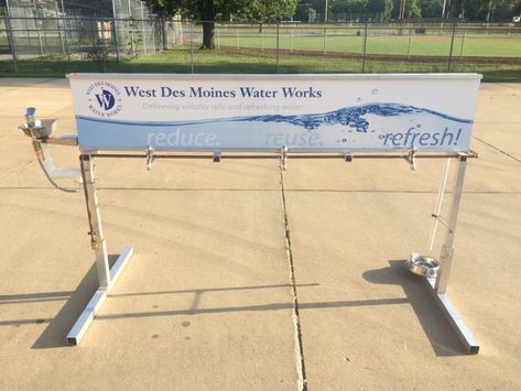 Portable Water Station Water Station, Refreshing Water, Des Moines, Water Fountain, Drinking Water, Iowa, Highway Signs, Website Design, Water