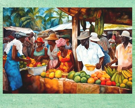 Market Painting, The Caribbean, Giclee Print, Fine Art, Silk, Canvas, Art