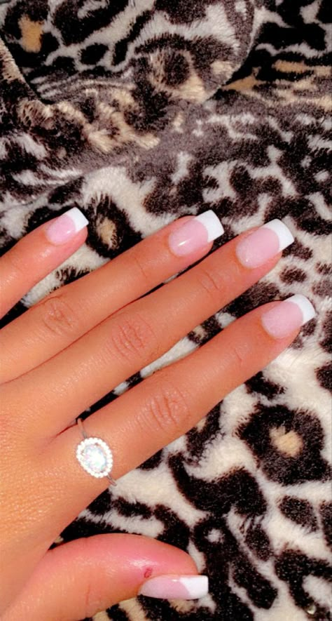 Short French Tip Acrylic Nails Thick White, Short Dip Nails Summer 2023, French Top Acrylic Nails Square, French Tip Thick White, Thick White French Tip Nails, Short French Nails Square, Prom Nails Square, White Nail Tips, White Tip Acrylic Nails