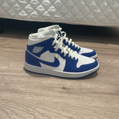 Barely Worn, Pretty Much Brand New Jordan 1 Mids, Blue Jordans, Shoe Wishlist, Pretty Much, Swag Shoes, Jordan 1, Kentucky, Nike Women, Nike Shoes