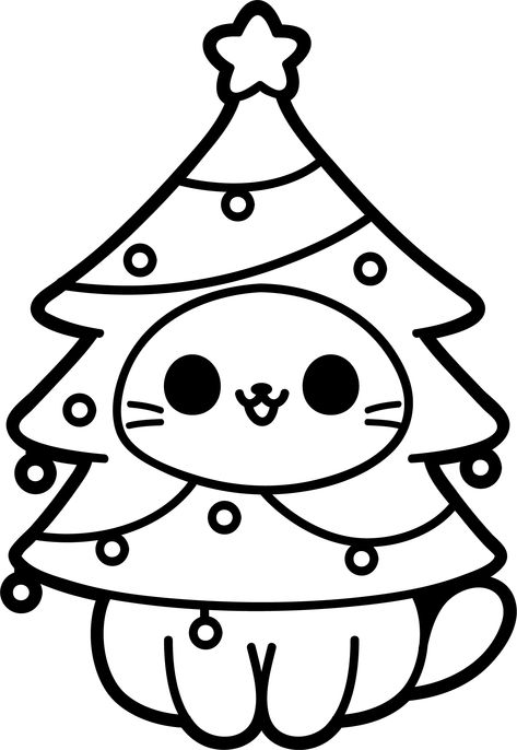 Default Description Cat In Christmas Tree Drawing, Christmas Cat Tattoo, Christmas Kitty Drawing, Christmas Cat Drawing Easy, Christmas Cat Doodle, Christmas Sketches Easy, Simple Christmas Drawings, Christmas Cat Drawing, Christmas Tree Drawing Easy