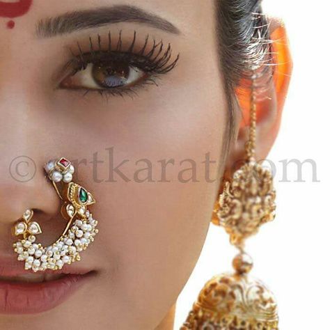 Nath (nose ring) by Artka https://pin.it/3-lfIbT What do you think? https://pin.it/3-lfIbT rat Nose Ring Designs, Nose Jewels, Maharashtrian Jewellery, Nath Nose Ring, Nose Ring Jewelry, Saree Bollywood, Indian Accessories, Indian Bridal Photos, Indian Nose Ring