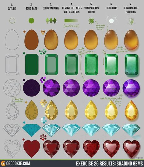 Jewel Drawing, Gem Drawing, Crystal Drawing, Jewellery Design Sketches, Jewelry Illustration, Cool Pencil Drawings, Jewelry Design Drawing, Jewelry Drawing, Digital Painting Tutorials