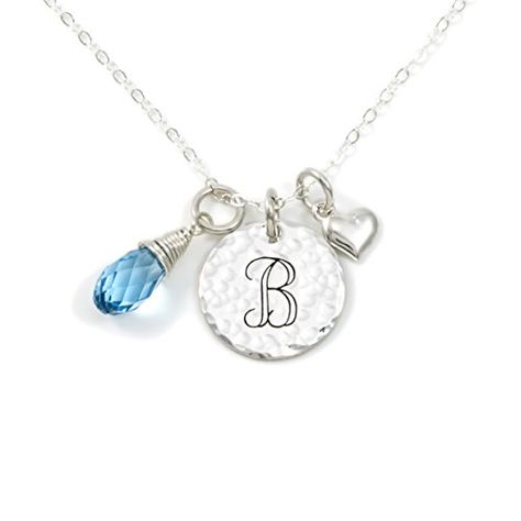 AJ's Collection Keep It Simple- Personalized Sterling Silver Initial Monogram and Heart Charm Necklace with Swarovski Birthstone Briolette. Chic Gifts for Her, Wife, Girlfriend, and more Relationship Necklaces, Mrs Necklace, Coordinates Jewelry, Heart Charm Necklace, Cheap Necklaces, Unique Pendant Necklace, Sterling Silver Initial, Initial Monogram, Necklace For Girlfriend