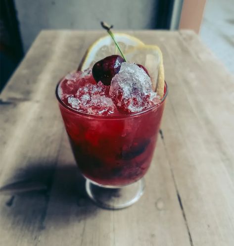 Cherry Bourbon Smash, Cherry Bourbon, Sour Cherry Drinks, Black Cherry Juice Cocktail, Cherry Whiskey Cocktail, Sour Cherry Cocktail, Bourbon Infused Cherries, Black Cherry Whiskey Sour, Cherry Whiskey