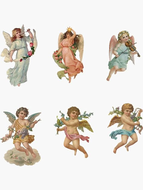 "vintage angels sticker pack" Sticker by glitteryhearts | Redbubble Free Printable Angels, Angel Stickers Aesthetic, Cherub Tattoo, Vintage Angels, Victorian Angels, Vintage Stickers, Angel Wallpaper, Victorian Scrap, Vintage Angel